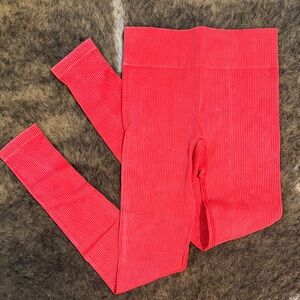 Forever 21 Red Ribbed Leggings